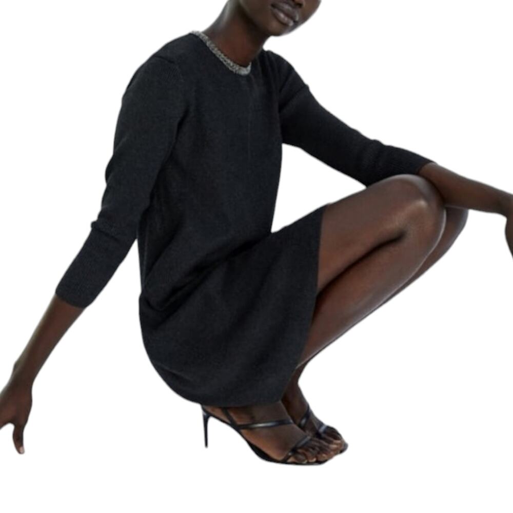 NWT Zara Knit Beaded Neck Sweater Dress Small